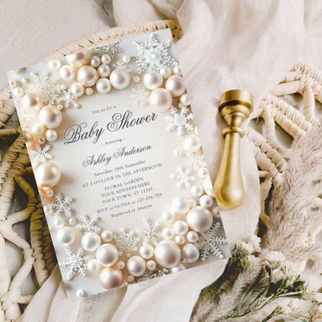 Pearls with Snowflakes Neutral Baby Shower Invitation (Creator Uploaded)