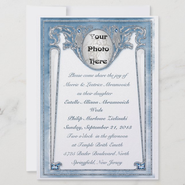Pearly Blue - Photo (Wedding Invitation) Invitation (Front)