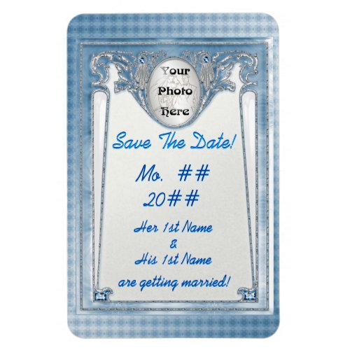 Pearly Blue Save The Date Personalized Photo Magnet