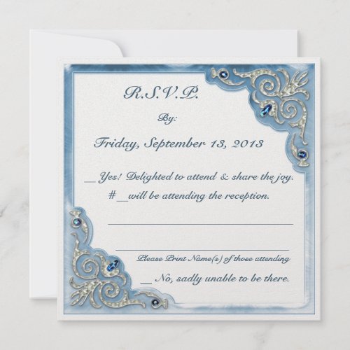 Pearly Blue Wedding Reply Card Invitation