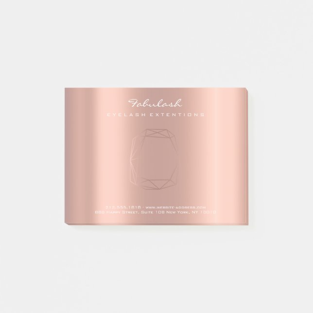 Pearly Blush Rose Copper Logo Diamond Poligonal Post-it Notes (Front)