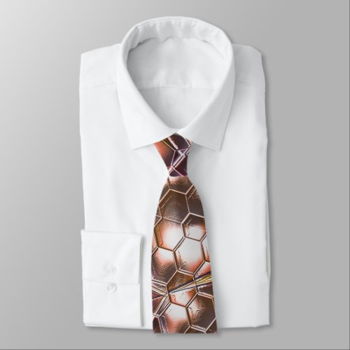 Pearly brown kaleidoscope of overlapping hexagons  neck tie