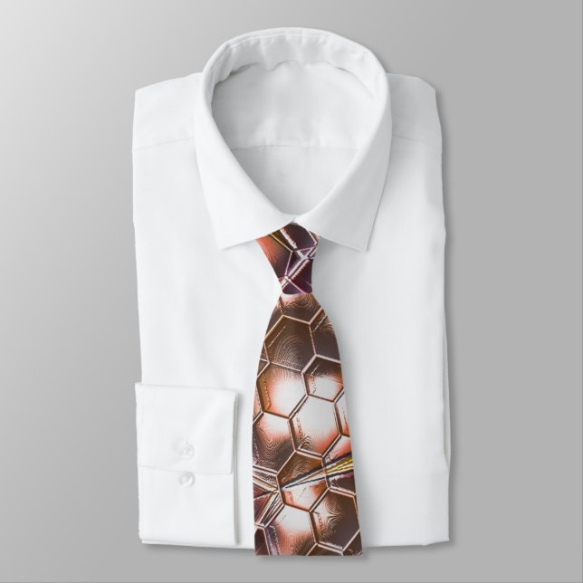 Pearly brown kaleidoscope of overlapping hexagons  neck tie (Tied)