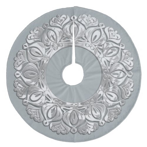 Pearly Filigree Edge Gray with Any Color Fleece Tree Skirt