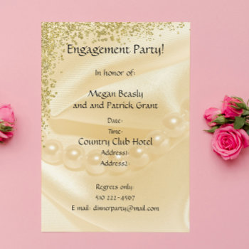Pearly Gold Engagement Invitation by FairyWoods at Zazzle