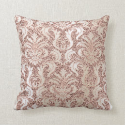 Pearly Ivory Damask Pink Rose Gold Glitter Metalli Throw Pillow