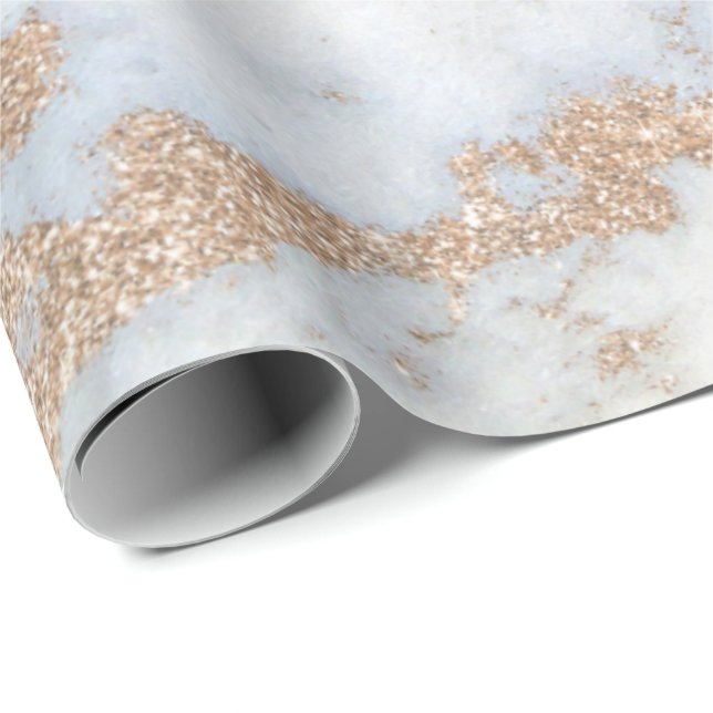 Pearly Ivory Gold Champagne Glitter Gray Marble Wrapping Paper (Roll Corner)