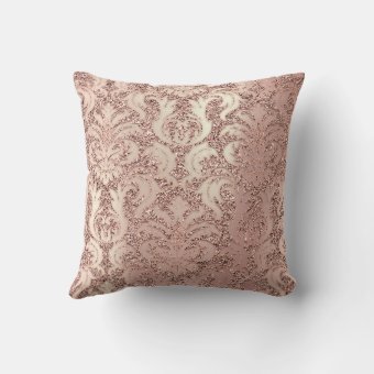 Pearly Metal Damask Pink Rose Gold Blush Glitter Throw Pillow | Zazzle