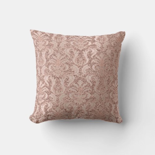 Pearly Metal Damask Pink Rose Gold Glitter Luxury Throw Pillow