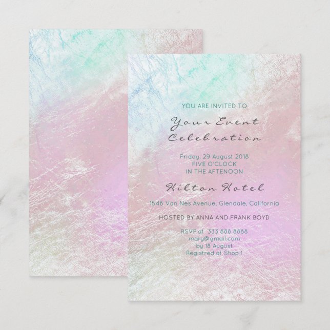 Pearly Metallic Blue Pink Purple Pastel Glass Invitation (Front/Back)