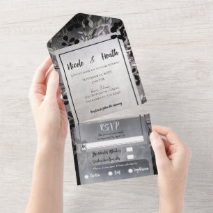 Pearly Opalescent Moody Glam Floral Wedding All In One Invitation