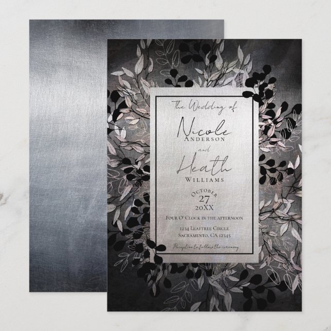Pearly Opalescent Moody Glam Floral Wedding  Invitation (Front/Back)