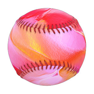 Pearly pink and orange polished rock baseball