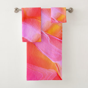 Pearly pink and orange polished rock bath towel set