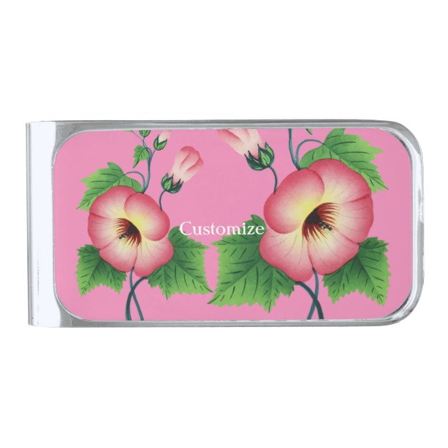 Pearly Pink Flowers Thunder_Cove Silver Finish Money Clip (Front)