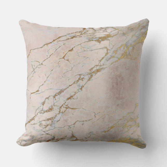 Pearly Pink Rose Gold Powder Brush Marble Throw Pillow (Front)