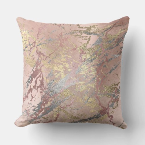 Pearly Pink Rose Silver Gold Powder Blush Marble Throw Pillow