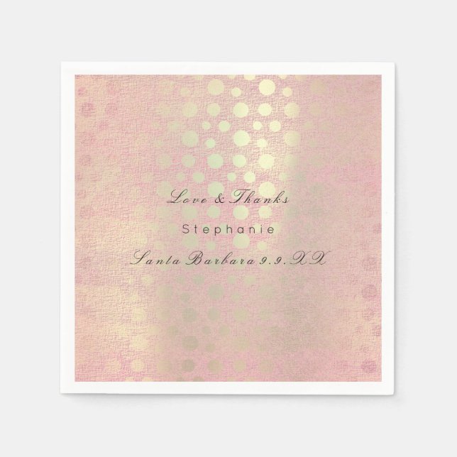 Pearly Rose Gold Blush Polka Dots Custom Name Napkins (Front)