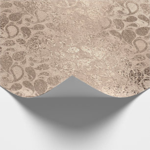 Pearly Titanium Ivory Floral Leaf Glass Shiny Glam Wrapping Paper