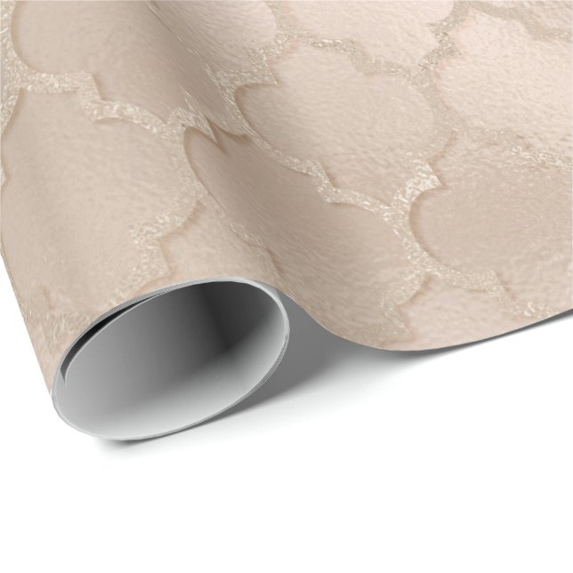 Pearly Titanium Ivory Quatrefoil Glass Shiny Glam Wrapping Paper (Roll Corner)