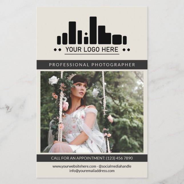 Pearly White Charcoal Photographer Logo Big Photo Flyer (Front)