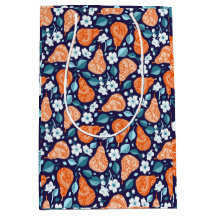 Pears and Blossoms in Orange and Blue