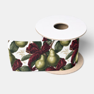 Pears And Green Leaves Pattern With Ribbons