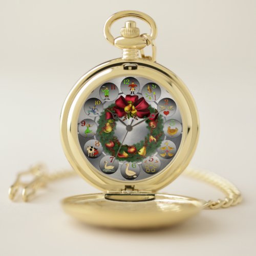 Pears  Apples Wreath  The 12 Days Of Christmas  Pocket Watch
