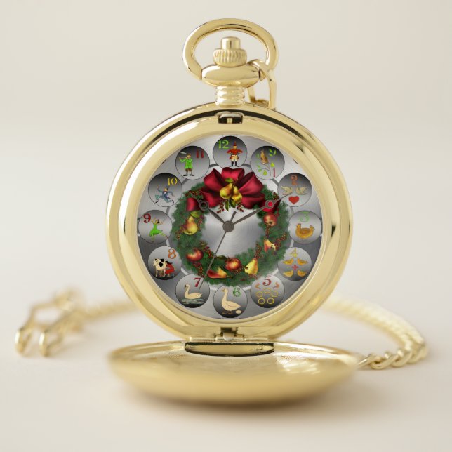 Pears & Apples Wreath ~ The 12 Days Of Christmas ~ Pocket Watch (Inside)