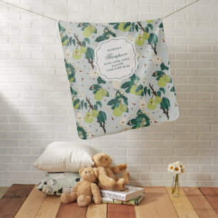 Pears Bees Botanical Floral Garden Birth Stats Baby Blanket