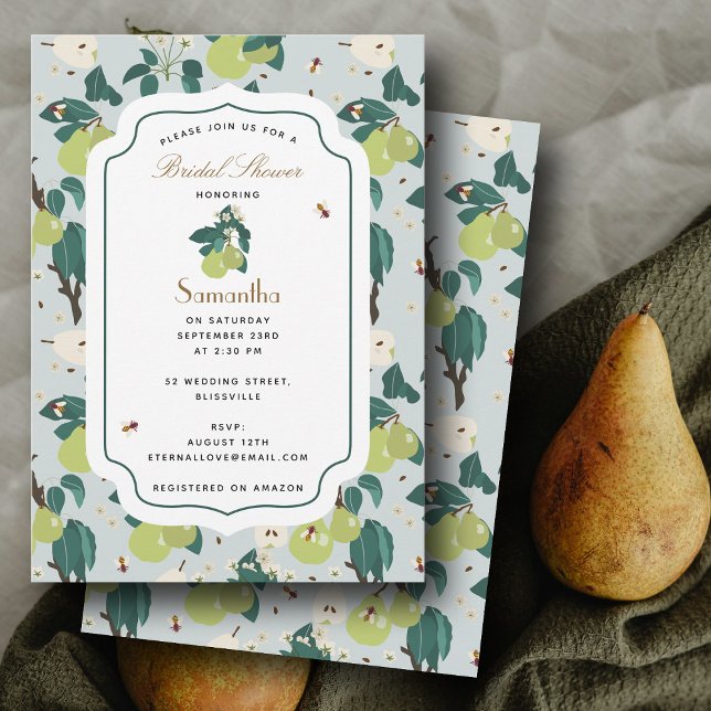 Pears Bees Botanical Floral Garden Bridal Shower Invitation (Pears Bees Botanical Floral Garden Bridal Shower Invitation)