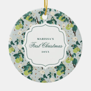 Pears & Bees Botanical Floral Garden Christmas Ceramic Ornament