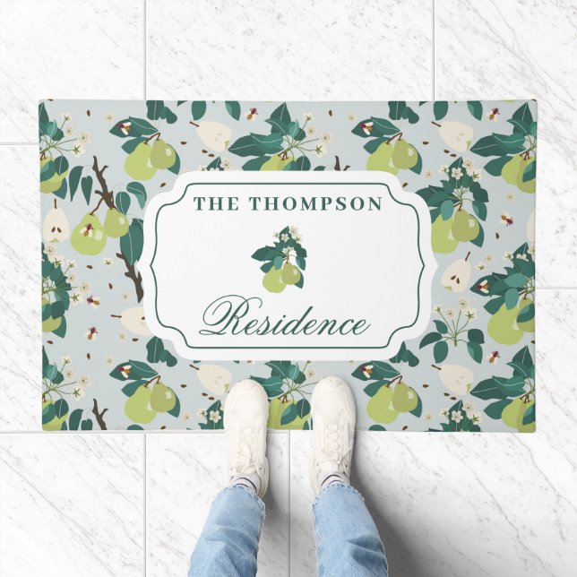 Pears Bees Botanical Floral Garden Family Name Doormat (Indoor)