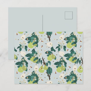 Pears & Bees in a Botanical Floral Garden  Holiday Postcard