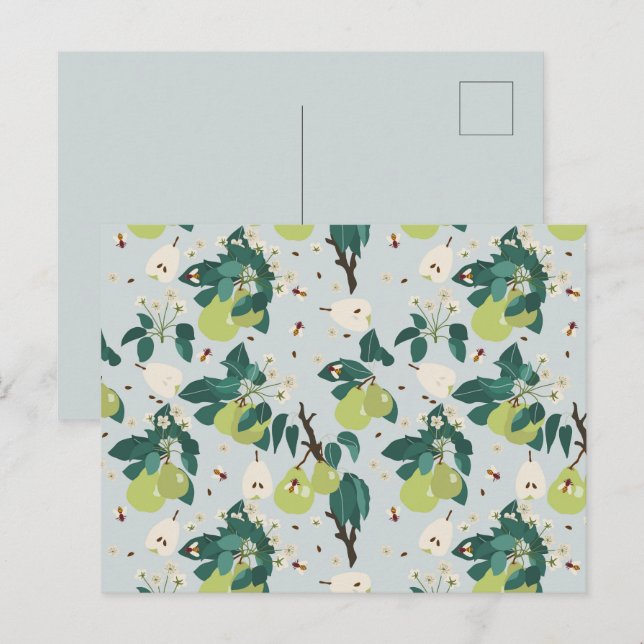 Pears & Bees in a Botanical Floral Garden  Holiday Postcard (Front/Back)