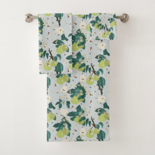 Pears & Bees in a Botanical Floral Garden Kitchen Bath Towel Set