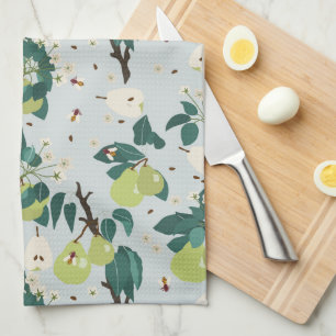 Pears & Bees in a Botanical Floral Garden Kitchen Towel