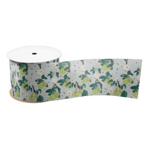 Pears & Bees in a Botanical Floral Garden  Satin Ribbon