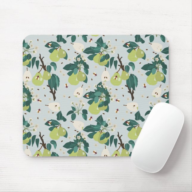 Pears & Bees in a Floral Garden Kitchen Mouse Pad (With Mouse)
