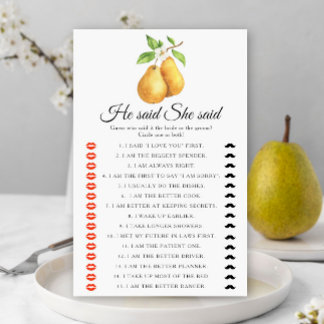 Pears Bridal shower He said she said game