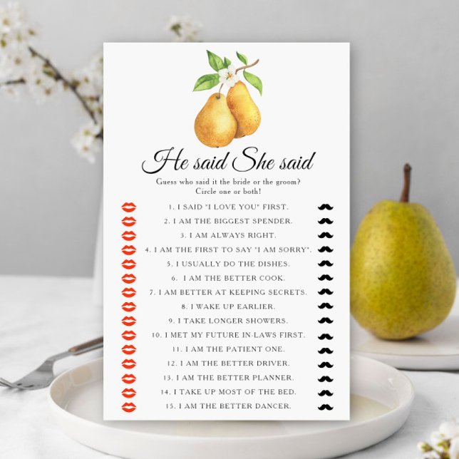Pears Bridal shower He said she said game (Creator Uploaded)