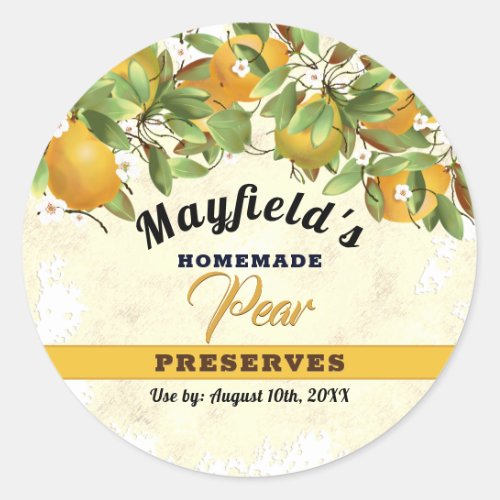 Pears Fruit Canning  Jam Jar Classic Round Sticker