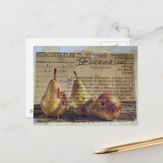 Pears Mixed Media Collage Postcard (Front/Back In Situ)