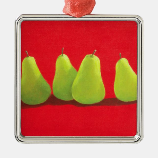 Pears on Red Cloth Metal Ornament (Front)