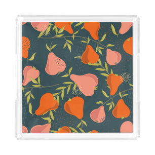 Pears Overlap: Colorful Vintage Wallpaper Acrylic Tray