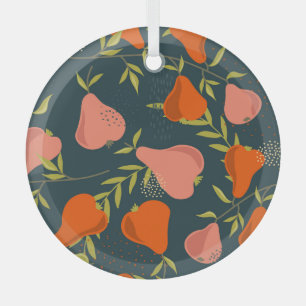 Pears Overlap: Colorful Vintage Wallpaper Glass Ornament