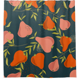 Pears Overlap: Colorful Vintage Wallpaper Shower Curtain