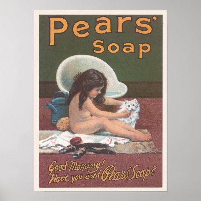 Pears Soap Cat Bath Ad Poster