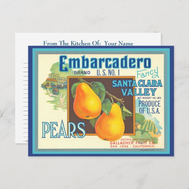 Pears Vintage Crate Art Editable Recipe Cards