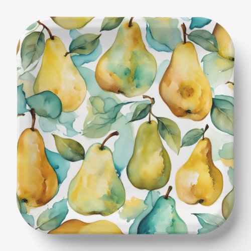 Pears Watercolor Art  Paper Plates